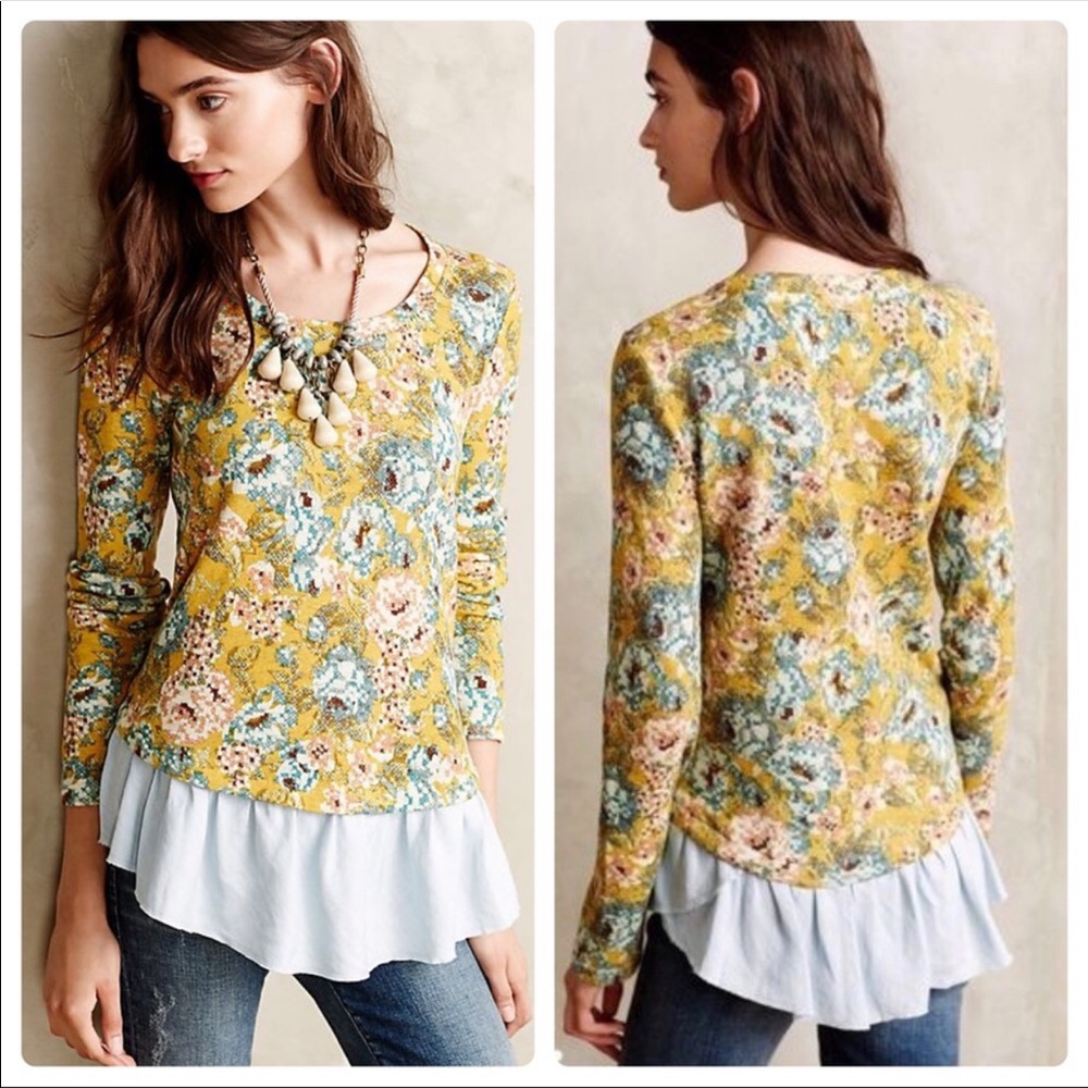 Anthropologie Lilka Goldenrod Ruffled Pullover